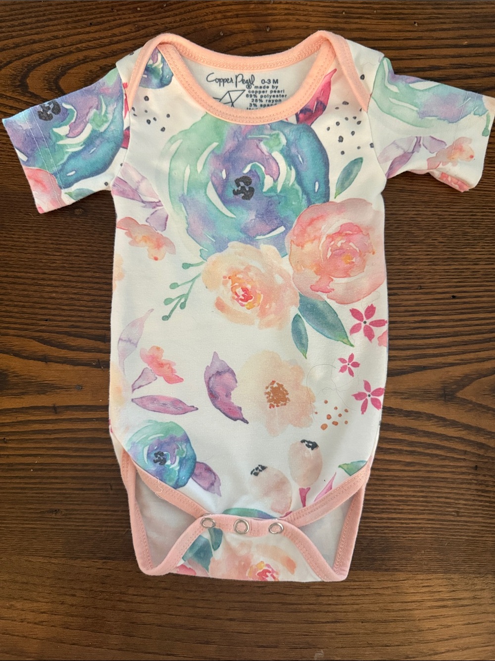 Copper Pearl Floral Watercolor Short Sleeve One-Piece - Peach Trim
